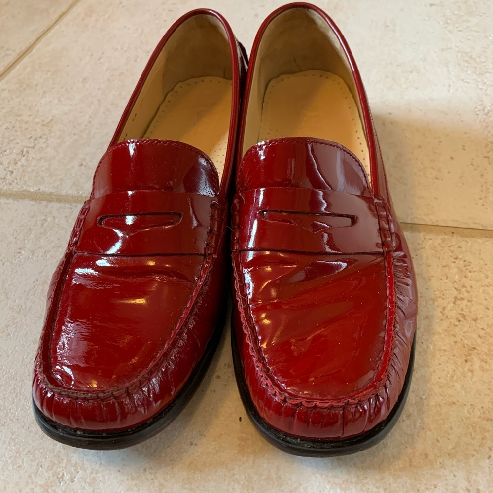 Cole Haan red patent penny loafers
